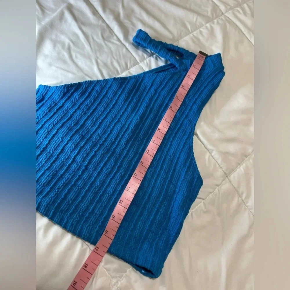 Zara Asymmetrical Boho Hippie Cable Knit Blue Crop Top size S - Picture 5 of 9
